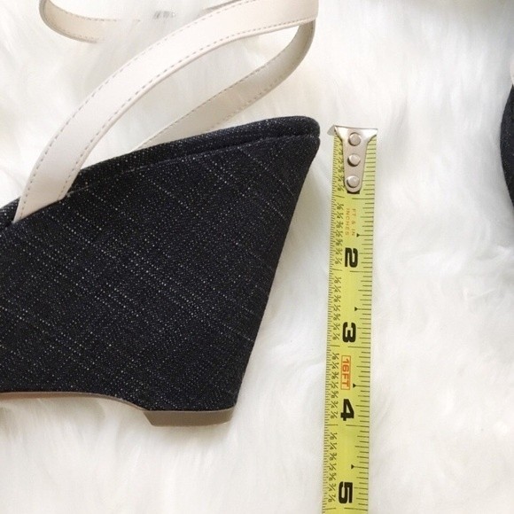 Ann Taylor Women's Denim & White Leather Bow‎ Wedges Sandals Shoes Size 9.5 - Picture 7 of 8